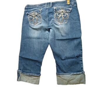 Maurices Denim Capris Embroidery Flip Pockets Plus Size 22 (42×22.5)‎ #440C